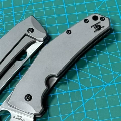 Spyderco Marcin Slysz Folding Knife 3.15" LC200 N Satin Plain Blade, Gray Titanium Handles, Frame Lock - C211TIP