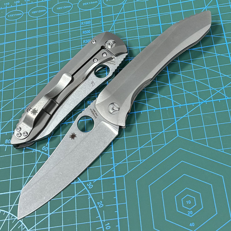 Spyderco Dmitry Sinkevich Folding Knife 3.9" S90V Stonewashed Plain Blade, TC4 Handles - C238TIP