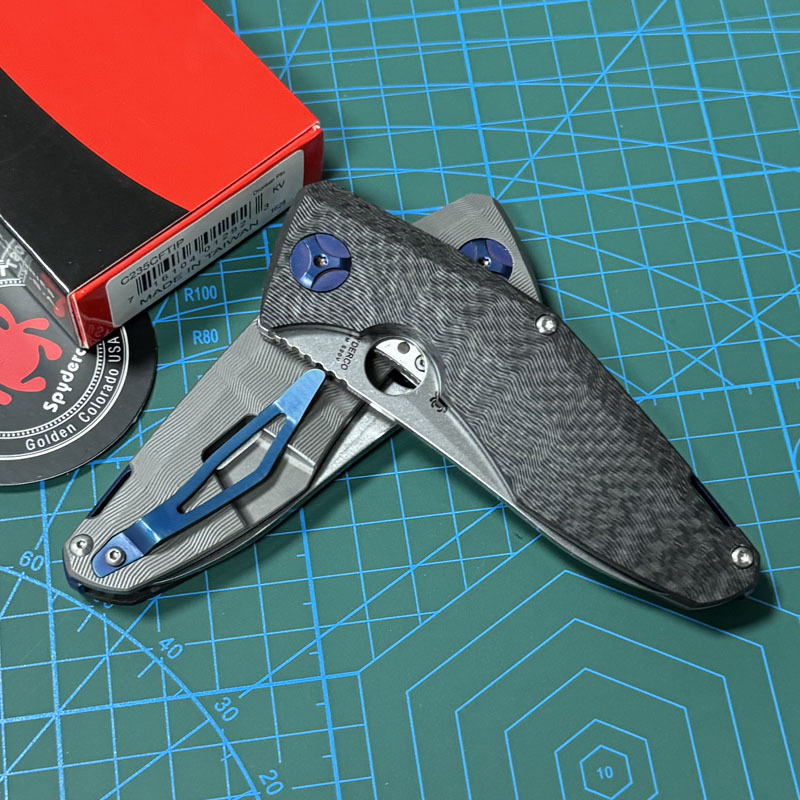 Spyderco Dmitry Sinkevich Folding Knife 3.5" S90V Stonewashed Plain Blade, Carbon Fiber and Titanium Handles - C235CFTIP