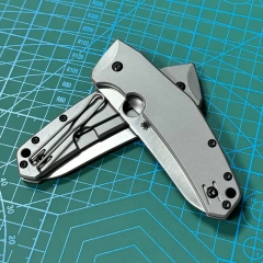 Spyderco Marcin Slysz Folding Knife 3.15" LC200 N Satin Plain Blade, Gray Titanium Handles, Frame Lock - C211TIP