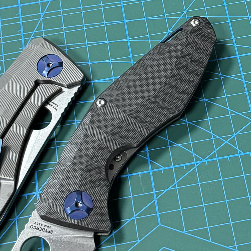 Spyderco Dmitry Sinkevich Folding Knife 3.5" S90V Stonewashed Plain Blade, Carbon Fiber and Titanium Handles - C235CFTIP