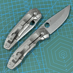 Spyderco Dmitry Sinkevich Folding Knife 3.74" S90V Stonewashed Plain Blade, TC4 Handles - C199TIP