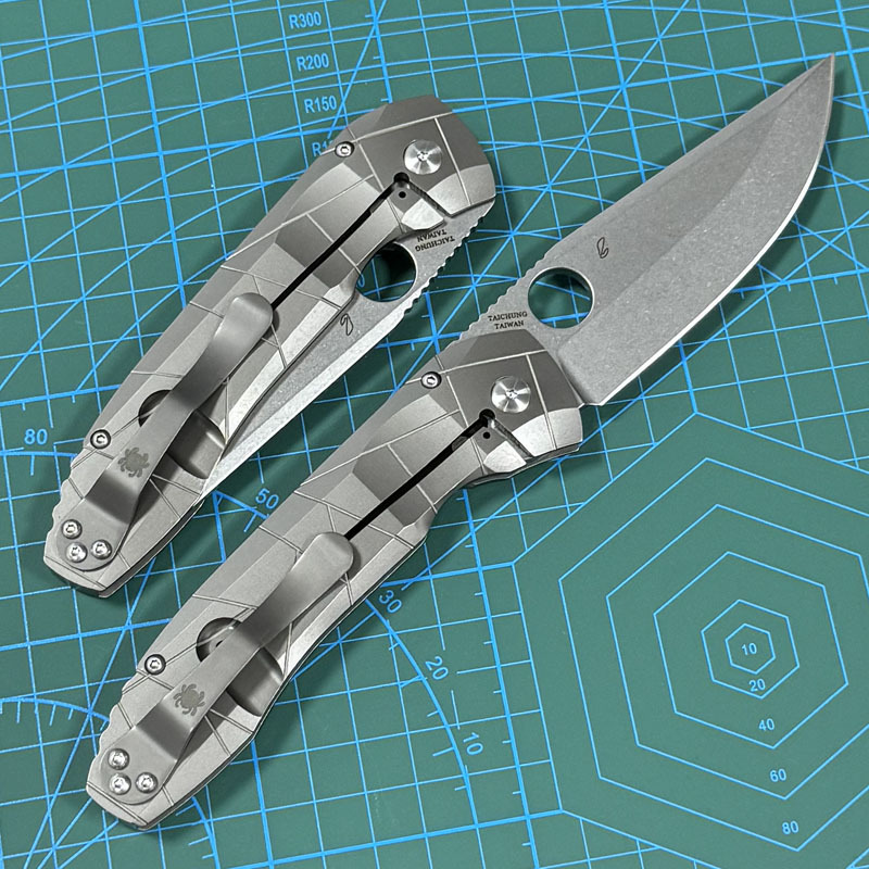 Spyderco Dmitry Sinkevich Folding Knife 3.74" S90V Stonewashed Plain Blade, TC4 Handles - C199TIP