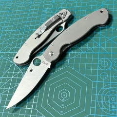 Spyderco Military Folding Knife 3.74" S30V Satin Plain Blade, Black TC4 Handles, Liner Lock - C36TIP