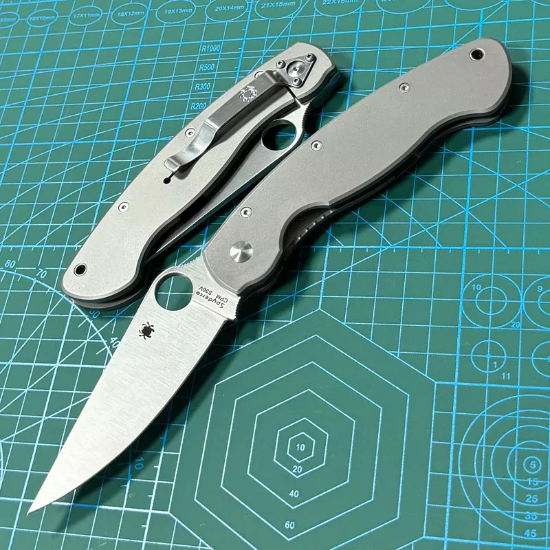 Spyderco Military Folding Knife 3.74" S30V Satin Plain Blade, Black TC4 Handles, Liner Lock - C36TIP