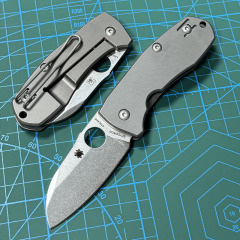 Spyderco Techno 2 Folding Knife 2.52" CTS-XHP Stonewashed Plain Blade, Titanium Handles, Frame Lock - C158TIP2