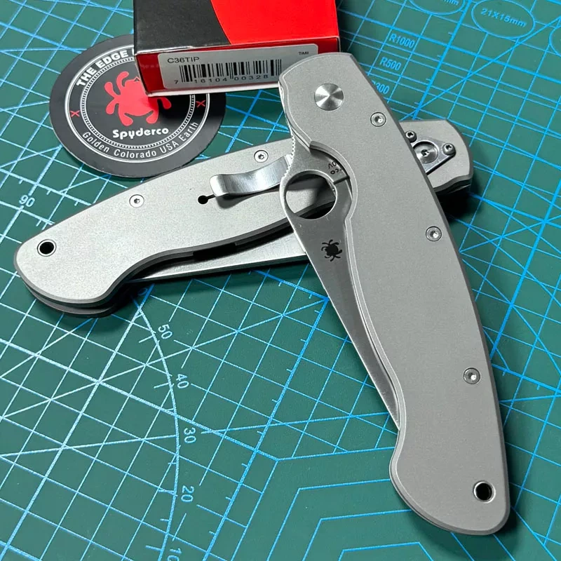 Spyderco Military Folding Knife 3.74" S30V Satin Plain Blade, Black TC4 Handles, Liner Lock - C36TIP