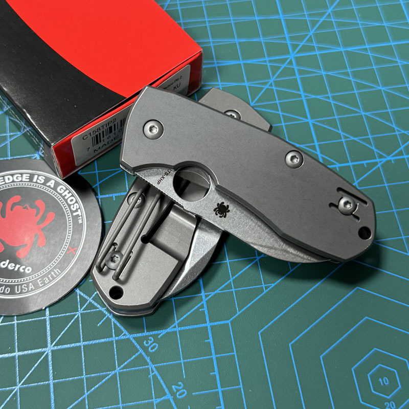 Spyderco Techno 2 Folding Knife 2.52" CTS-XHP Stonewashed Plain Blade, Titanium Handles, Frame Lock - C158TIP2