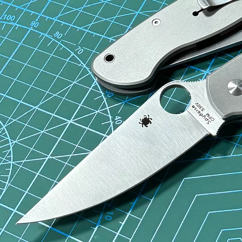 Spyderco Military Folding Knife 3.74" S30V Satin Plain Blade, Black TC4 Handles, Liner Lock - C36TIP