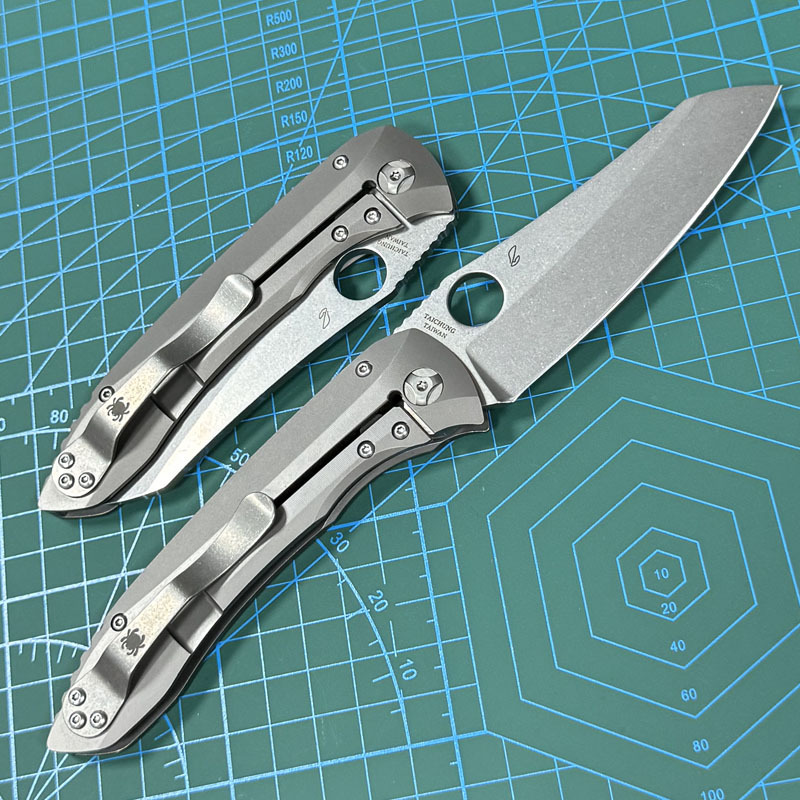 Spyderco Dmitry Sinkevich Folding Knife 3.9" S90V Stonewashed Plain Blade, TC4 Handles - C238TIP