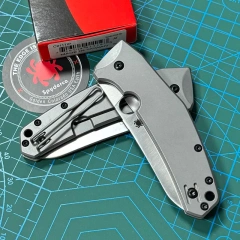 Spyderco Marcin Slysz Folding Knife 3.15" LC200 N Satin Plain Blade, Gray Titanium Handles, Frame Lock - C211TIP