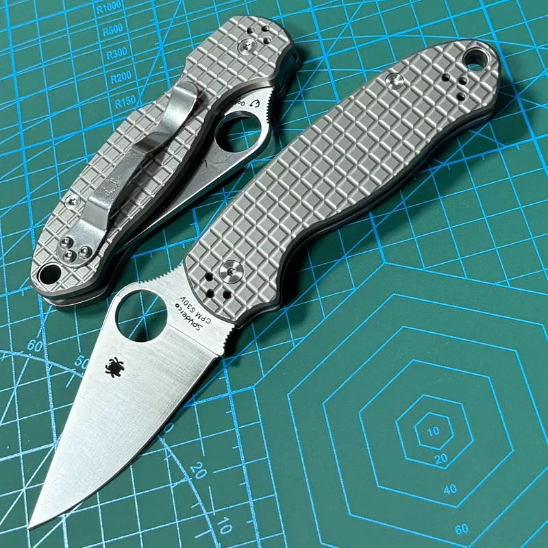 Spyderco Para 3 Folding Knife 2.91" S30V Satin Plain Blade, TC4 Handles (Paramilitary 3) - C223TIP