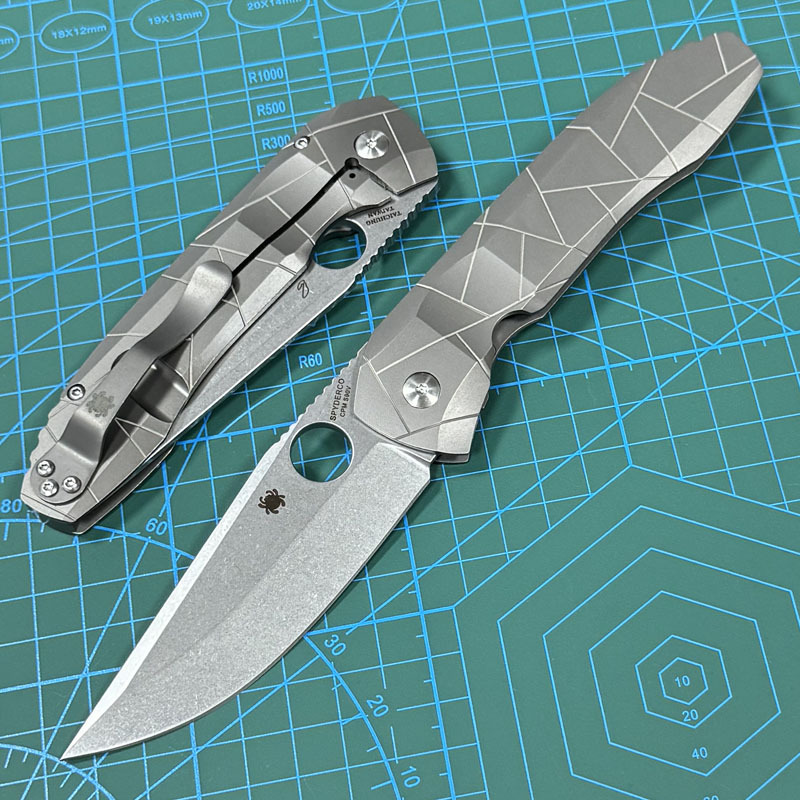 Spyderco Dmitry Sinkevich Folding Knife 3.74" S90V Stonewashed Plain Blade, TC4 Handles - C199TIP