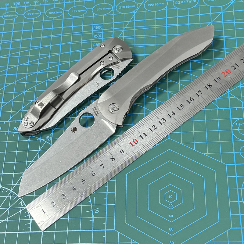 Spyderco Dmitry Sinkevich Folding Knife 3.9" S90V Stonewashed Plain Blade, TC4 Handles - C238TIP