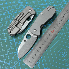 Spyderco Techno 2 Folding Knife 2.52" CTS-XHP Stonewashed Plain Blade, Titanium Handles, Frame Lock - C158TIP2