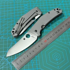 Spyderco Marcin Slysz Folding Knife 3.15" LC200 N Satin Plain Blade, Gray Titanium Handles, Frame Lock - C211TIP