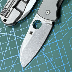 Spyderco Techno 2 Folding Knife 2.52" CTS-XHP Stonewashed Plain Blade, Titanium Handles, Frame Lock - C158TIP2