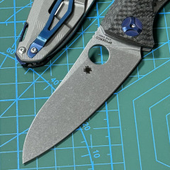 Spyderco Dmitry Sinkevich Folding Knife 3.5" S90V Stonewashed Plain Blade, Carbon Fiber and Titanium Handles - C235CFTIP