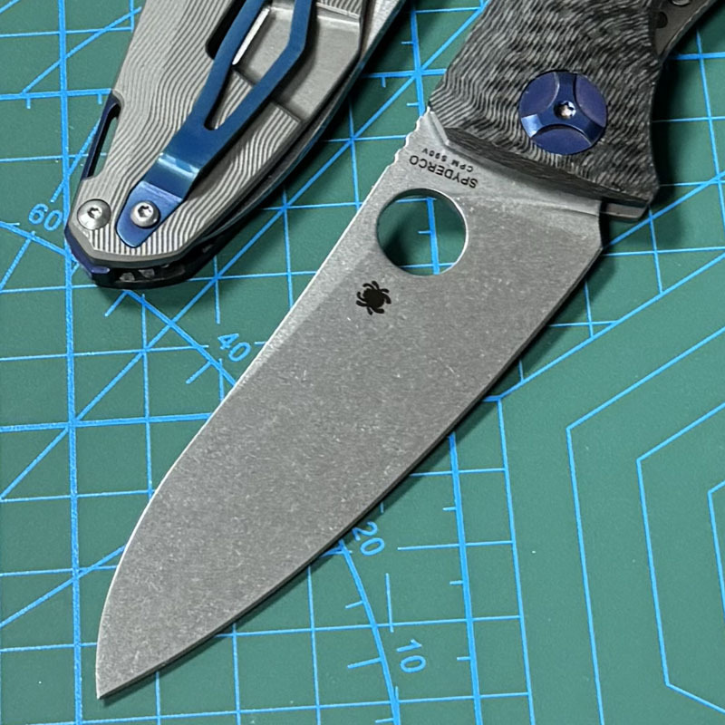 Spyderco Dmitry Sinkevich Folding Knife 3.5" S90V Stonewashed Plain Blade, Carbon Fiber and Titanium Handles - C235CFTIP