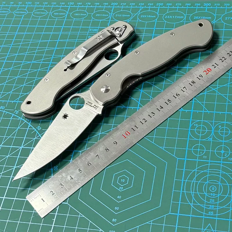 Spyderco Military Folding Knife 3.74" S30V Satin Plain Blade, Black TC4 Handles, Liner Lock - C36TIP