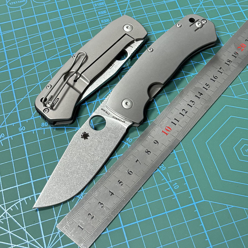 Spyderco C186TIP Folding Knife 3.43" D2 Satin Plain Blade, TC4 Handles - C186