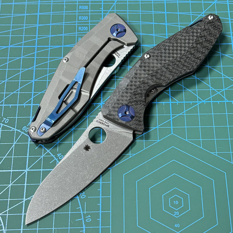 Spyderco Dmitry Sinkevich Folding Knife 3.5" S90V Stonewashed Plain Blade, Carbon Fiber and Titanium Handles - C235CFTIP