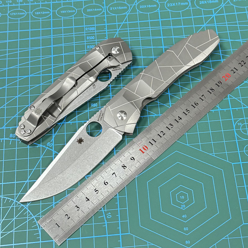 Spyderco Dmitry Sinkevich Folding Knife 3.74" S90V Stonewashed Plain Blade, TC4 Handles - C199TIP