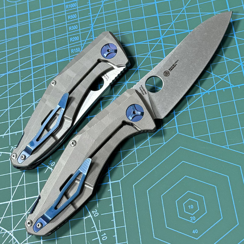 Spyderco Dmitry Sinkevich Folding Knife 3.5" S90V Stonewashed Plain Blade, Carbon Fiber and Titanium Handles - C235CFTIP