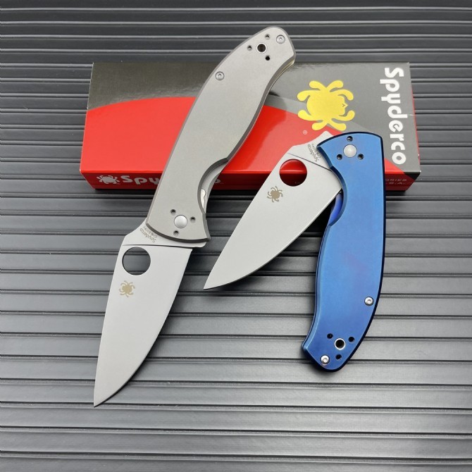 Spy C122 Frame Lock Folding Knife 3.35" S35V Satin Plain Blade, Titanium Handles (Chidori) - C122TI