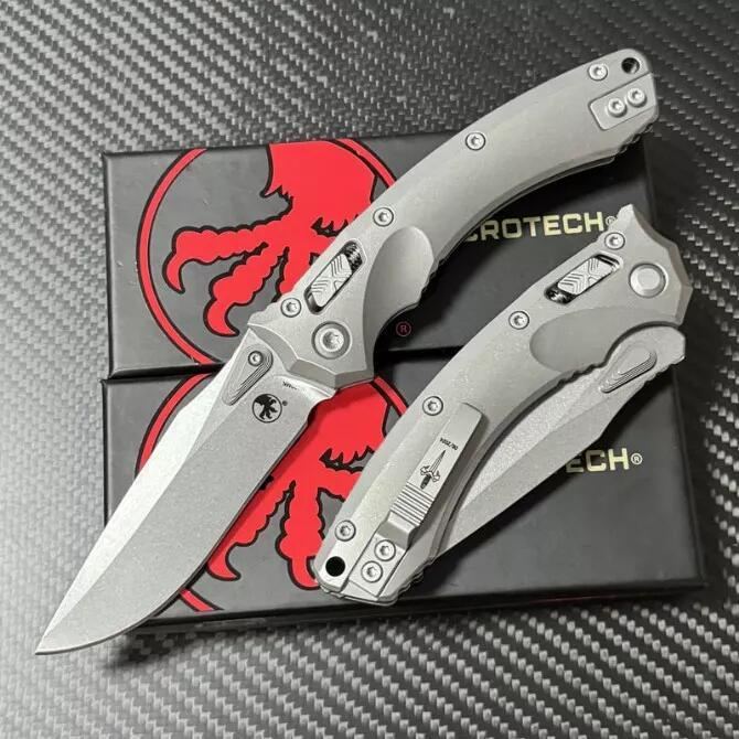 Microtech Amphibian RAM-LOK Manual Folding Knife 3.74" M390MK Plain Blade, Titanium Handles