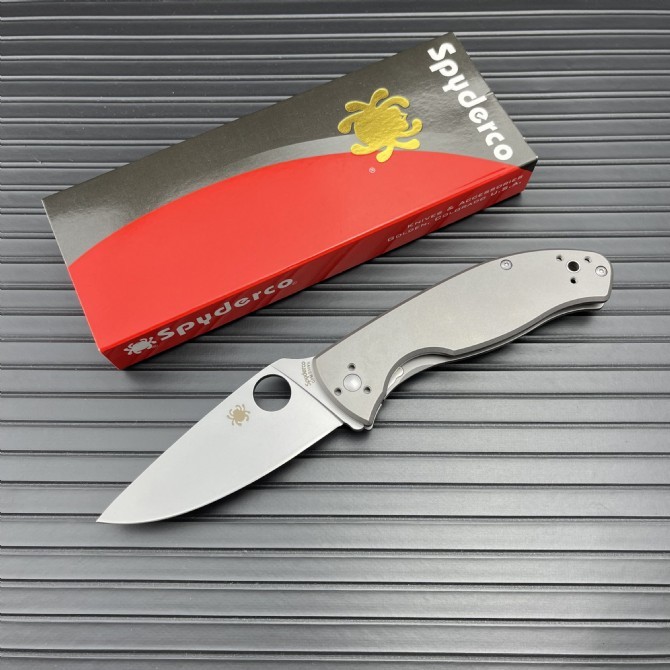 Spy C122 Frame Lock Folding Knife 3.35" S35V Satin Plain Blade, Titanium Handles (Chidori) - C122TI