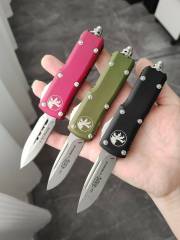 Microtech Mini Constellation AUTO OTF Knife 2.09" D2 Double Edge Dagger Blade, Aviation Aluminum Handles