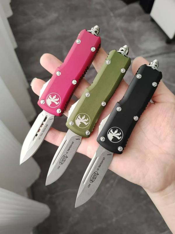 Microtech Mini Constellation AUTO OTF Knife 2.09" D2 Double Edge Dagger Blade, Aviation Aluminum Handles