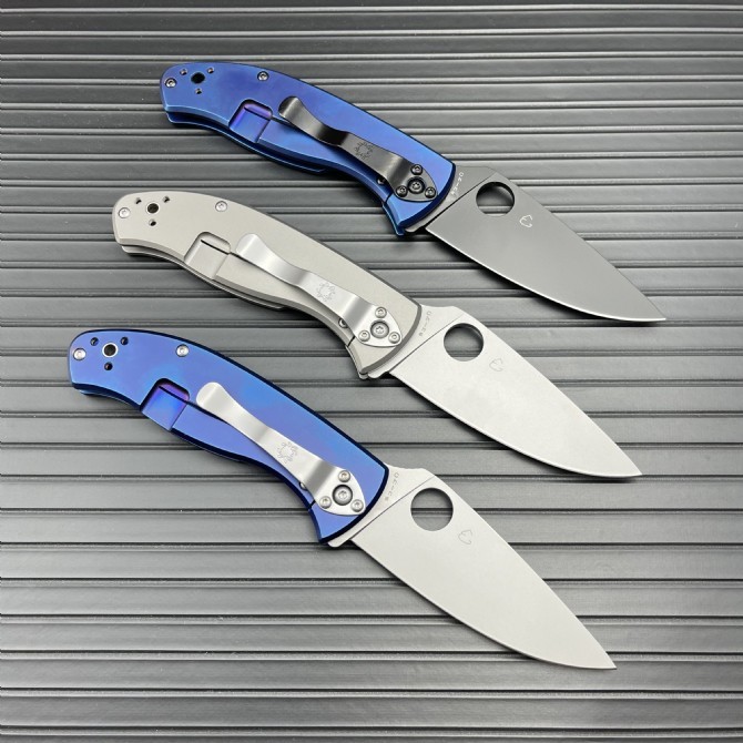 Spy C122 Frame Lock Folding Knife 3.35" S35V Satin Plain Blade, Titanium Handles (Chidori) - C122TI