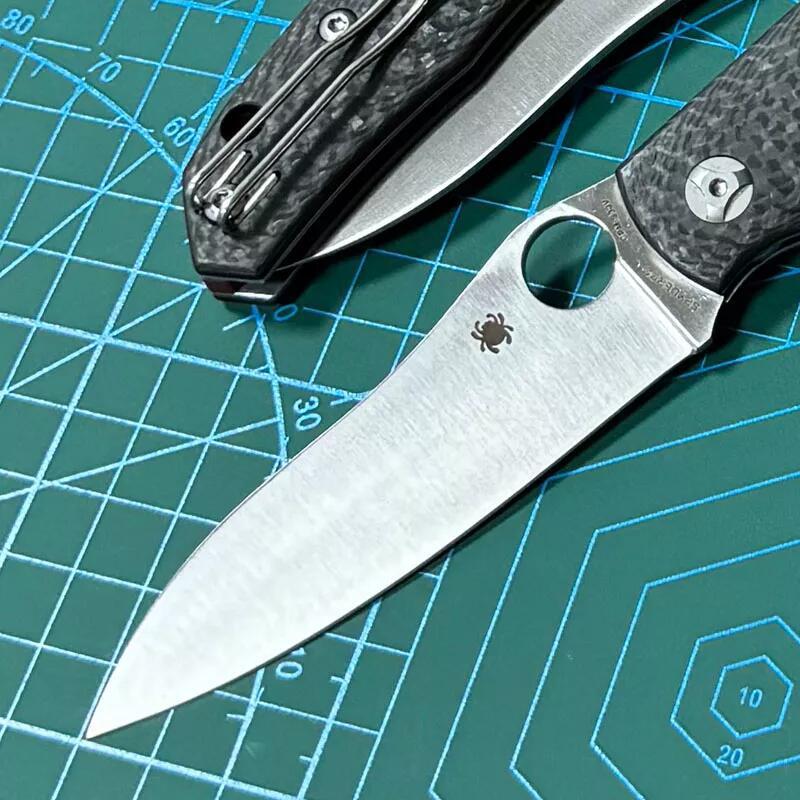 Spyderco C241 Kapara Folding Knife 3.54" S30V Satin Plain Blade, Carbon Fiber Handles - C241CF