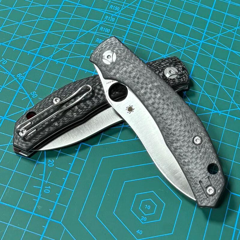 Spyderco C241 Kapara Folding Knife 3.54" S30V Satin Plain Blade, Carbon Fiber Handles - C241CF