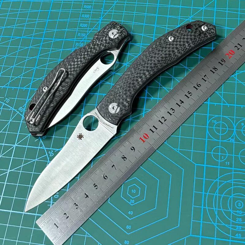 Spyderco C241 Kapara Folding Knife 3.54" S30V Satin Plain Blade, Carbon Fiber Handles - C241CF