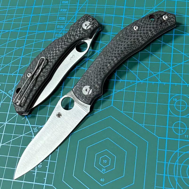 Spyderco C241 Kapara Folding Knife 3.54" S30V Satin Plain Blade, Carbon Fiber Handles - C241CF