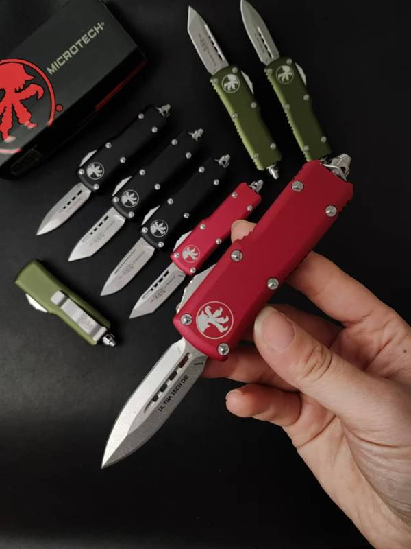 Microtech Mini Constellation AUTO OTF Knife 2.09" D2 Double Edge Dagger Blade, Aviation Aluminum Handles