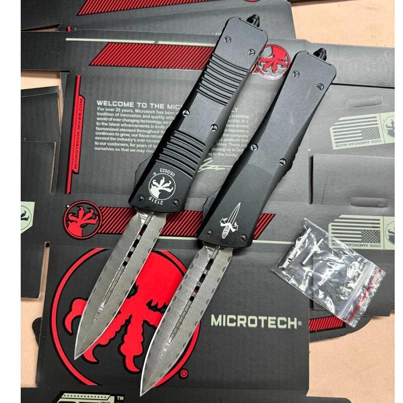 Microtech Combat Troodon AUTO OTF Knife 3.78" Damascus Satin Blade, Aviation Aluminum Handles