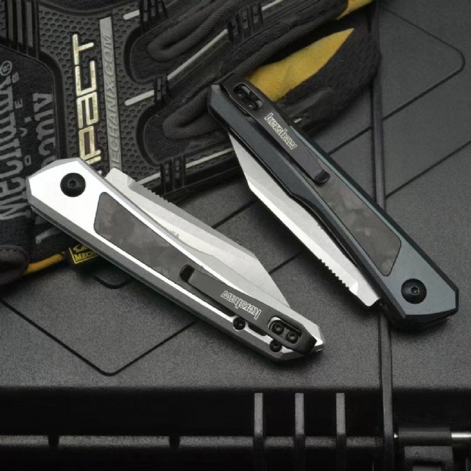 Kershaw 7050 Launch 20 AUTO Folding Knife 3" CPM-MagnaCut Two-Tone Reverse Tanto Blade, Clear Anodized Aluminum Handles with Carbon Fiber Inlays