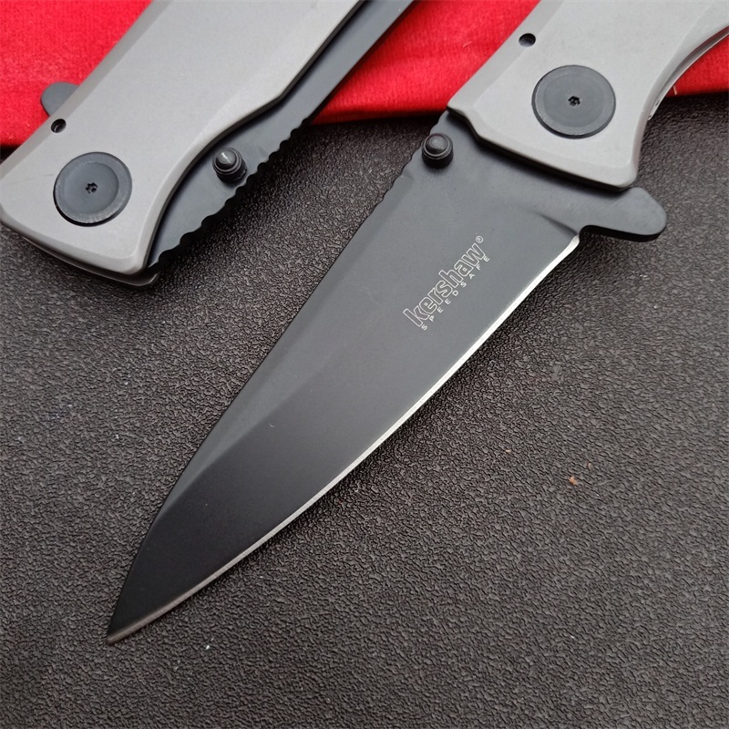 Kershaw 2200 Grid Assisted Flipper 3.7" Black Blade, Stainless Steel Handles, Frame Lock