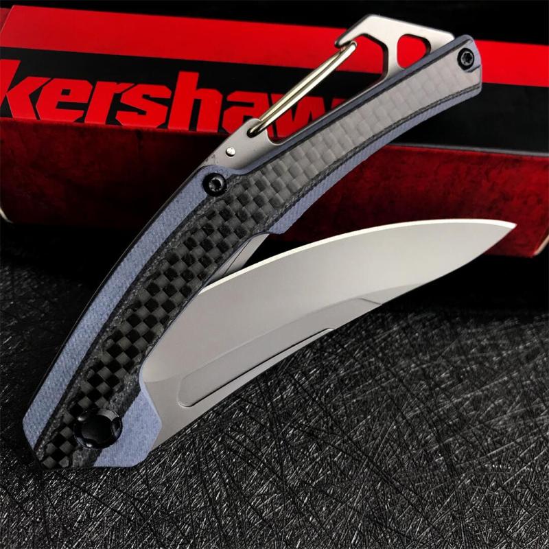 Kershaw 1225 Reverb XL Folding Knife 3" Black Upswept Blade, Blue-Gray G10 Handle with Carbon Fiber Overlay, Frame Lock