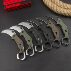 Kershaw 2064 Outlier Assisted Flipper Knife 2.6" 8Cr13Mov Karambit, Textured Black GFN Handles with Pinky Ring, Liner Lock