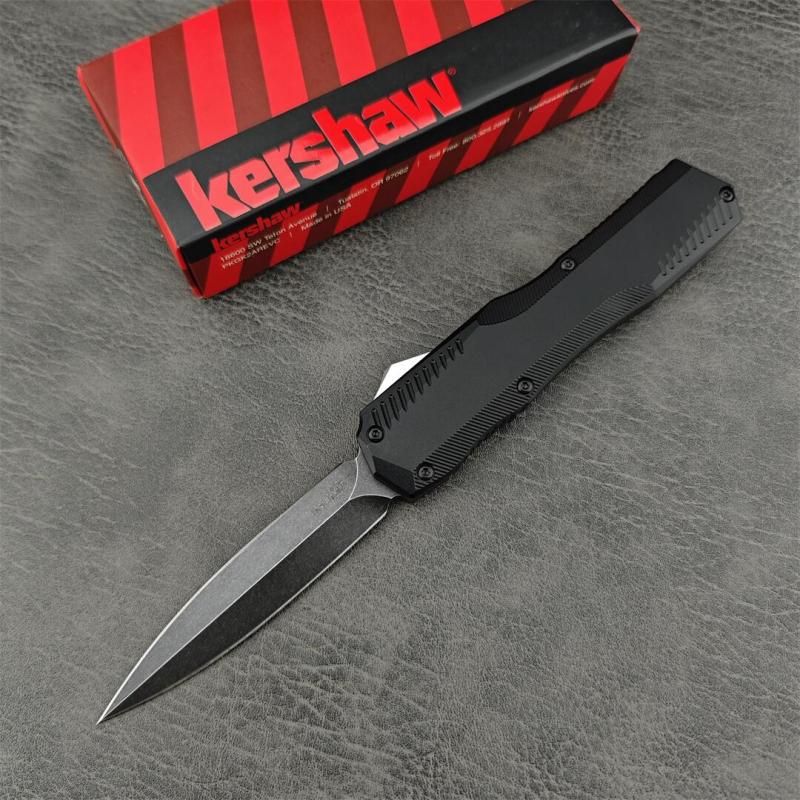 Kershaw 9000DE Matt Diskin Livewire OTF AUTO Knife 3.45" CPM-MagnaCut Black PVD Double Edge Dagger Blade, Black Aluminum Handles