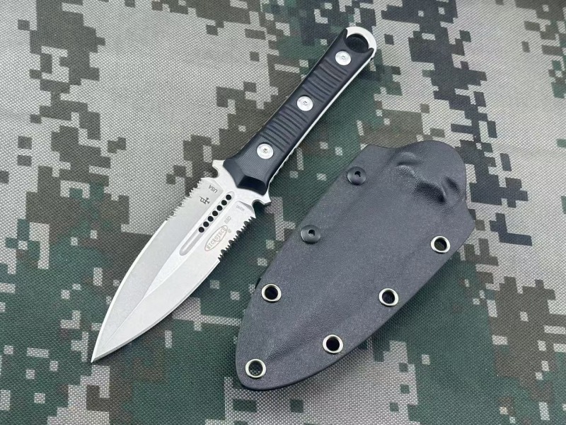 Microtech SBD201 Borka Fixed Blade Knife 4.33" M390 Dagger Blade Milled Black G10 Handles