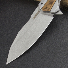 Kershaw 2095 Endgame KVT Flipper Knife 3.25" D2 Stonewashed Drop Point Blade, Stainless Steel Handles with Black GFN Insert