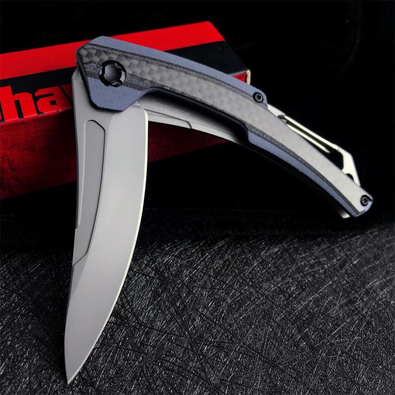 Kershaw 1225 Reverb XL Folding Knife 3" Black Upswept Blade, Blue-Gray G10 Handle with Carbon Fiber Overlay, Frame Lock