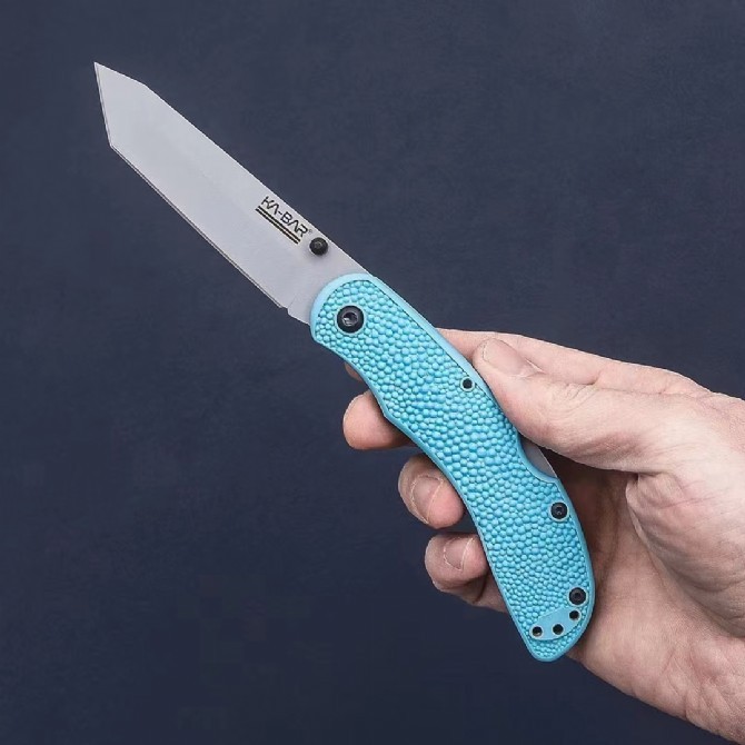 KA-BAR 5698SF USSF Space Force Corser Folding Knife 3.39" AUS-8A Gray Tanto Blade, Textured Blue GFN Handles