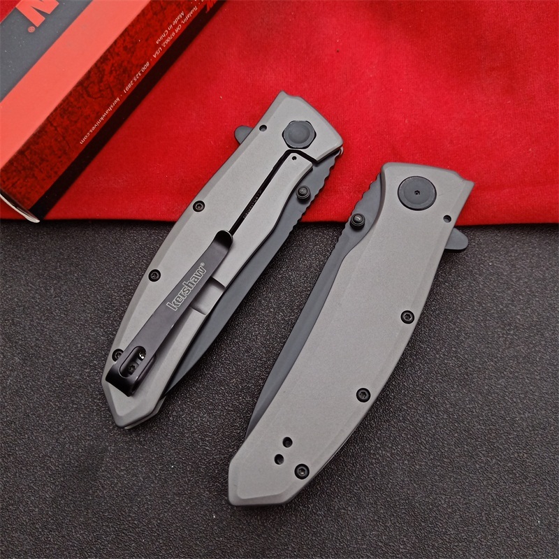 Kershaw 2200 Grid Assisted Flipper 3.7" Black Blade, Stainless Steel Handles, Frame Lock